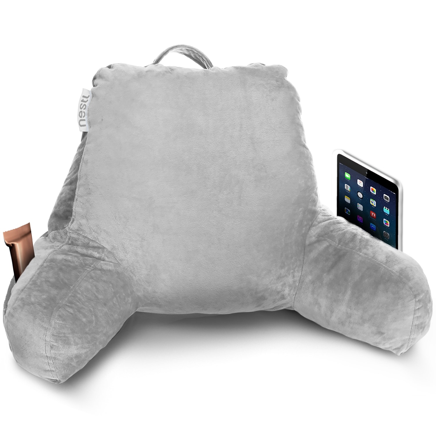 Nestl Memory Foam Reading Pillow with Backrest Arms and Pockets Small Navy Blue