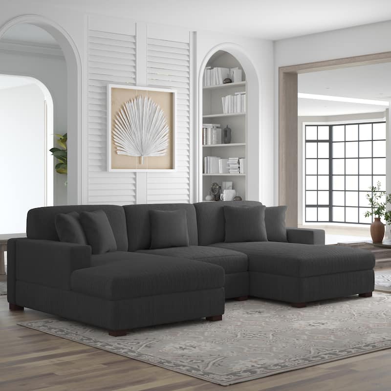 Corduroy Modular Couch Sectional Chaise Lounge Sofa - Grey 3-Piece Chaise Set - Symmetrical