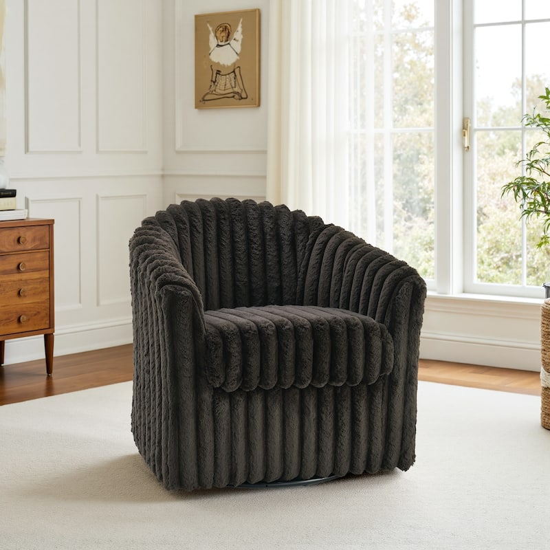 Daniel 49" Upholstered Plush Corduroy Swivel Barrel Accent Chair - Chocolate