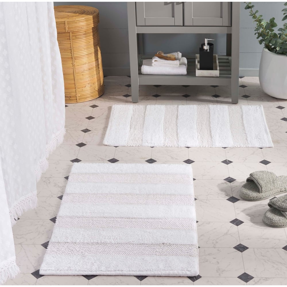 SAFAVIEH Home Harper Textured Striped 32"L x 20"W Bathmat Set of 2