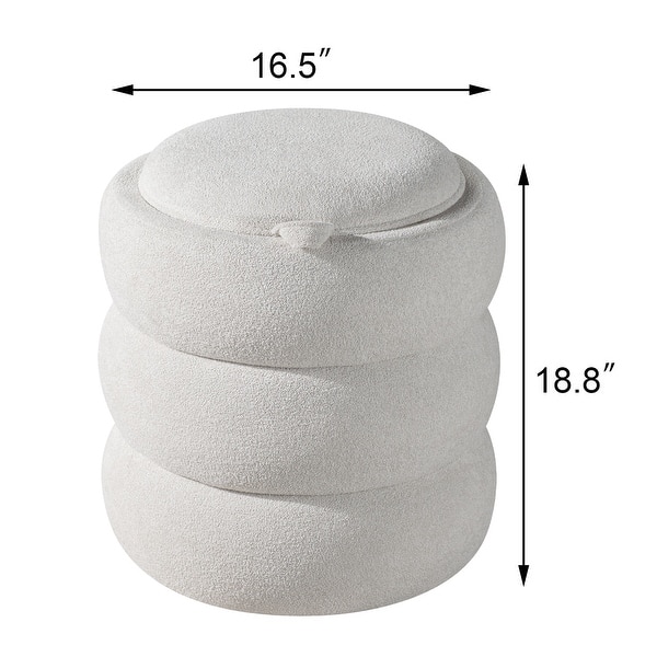 dimension image slide 1 of 2, Adeco 16" Round Upholstered Storage Ottoman with Wood Lid