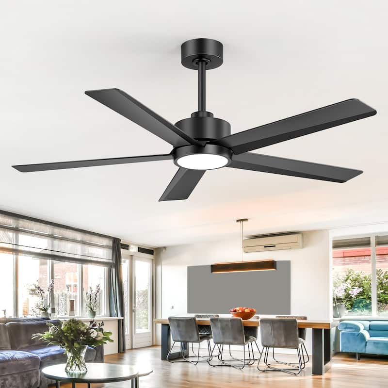 52"/ 65"/72" Black LED Ceiling Fan with Light Kit and Remote(5/8 Blade)
