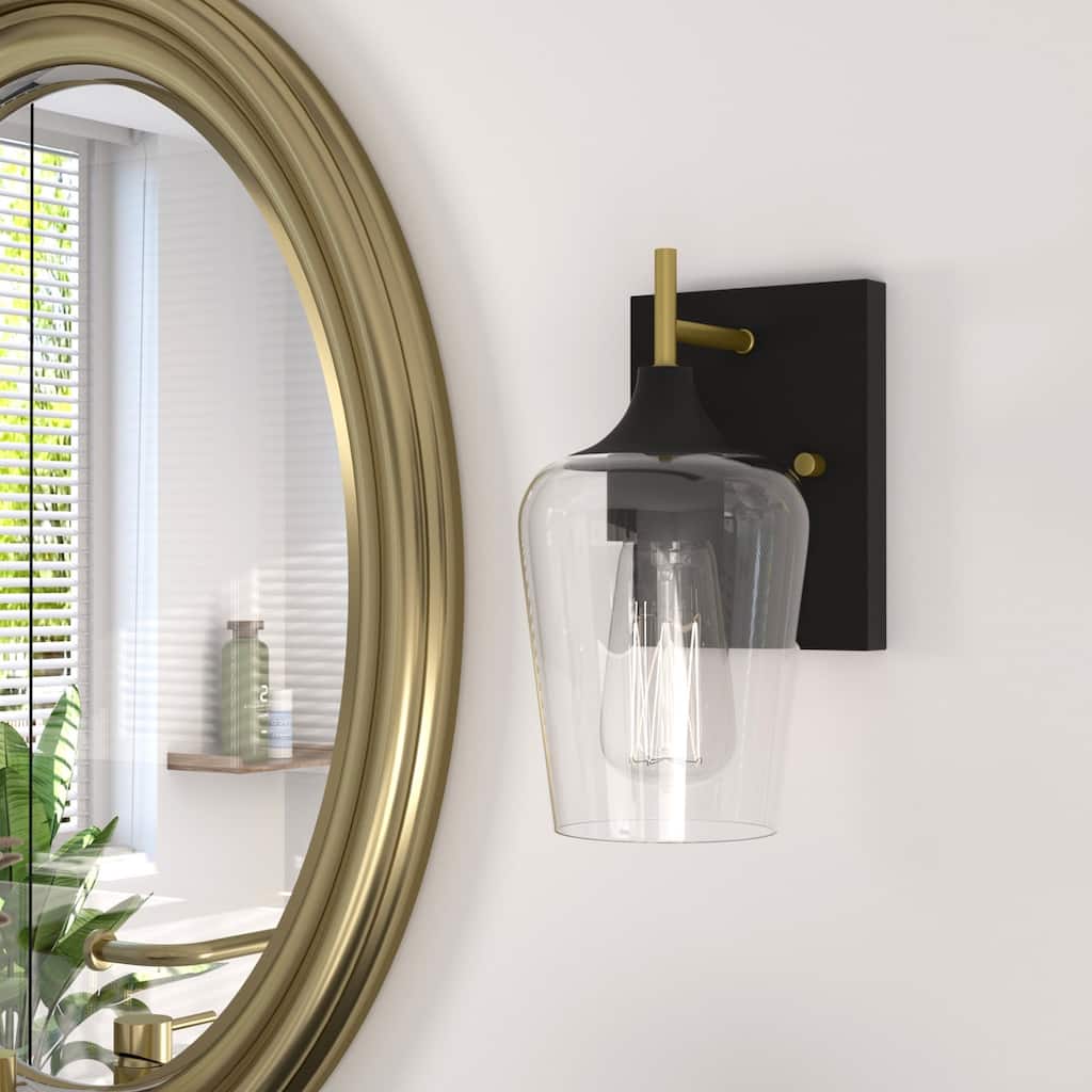 2-pack Modern 1-light Sconce Black Gold Wall Light