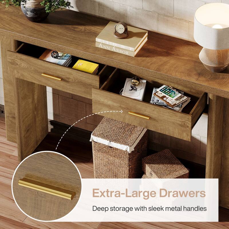 Farmhouse Console Table with 2 Drawers Oval Curved SofaTable for Entryway