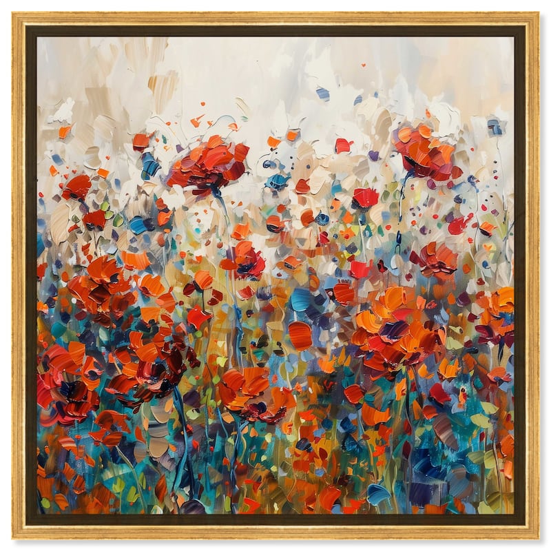 Art Remedy Beautiful Garden Bloom Framed Impressionism 1 Piece Canvas Wall Art /Monet And Van Gogh Inspired Art - 41 x 41 - Gold