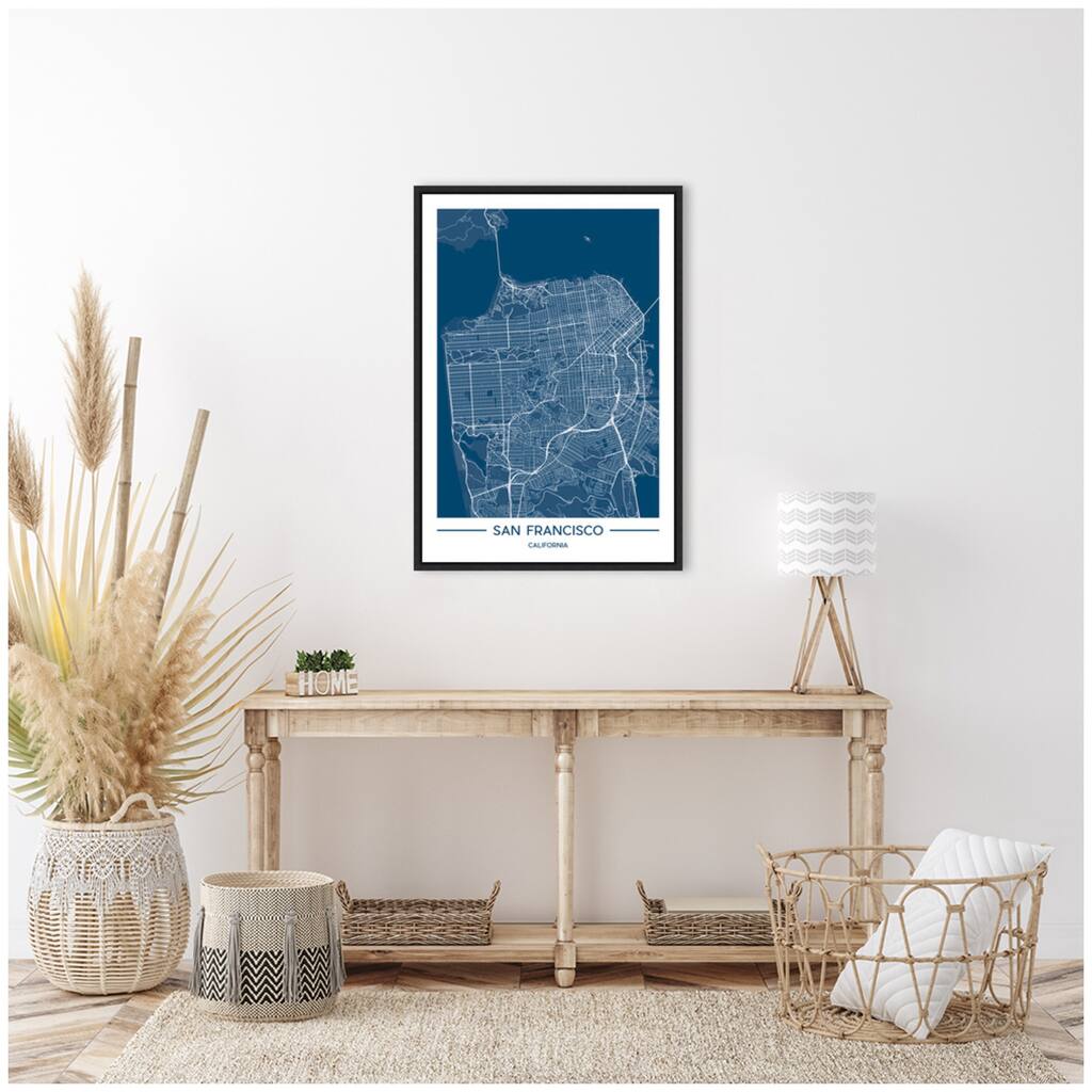 Kate and Laurel Sylvie San Francisco Map Regal Blue Framed Canvas by Jake Goossen