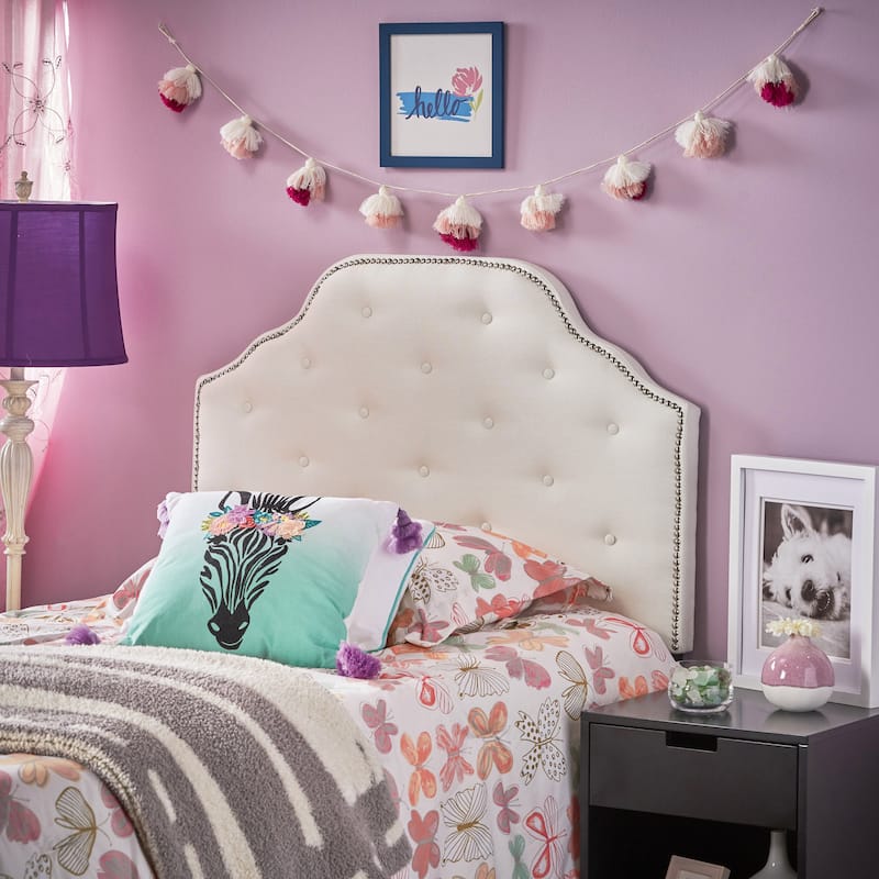 Roomfitters Twin Size Upholstered Headboard with Tufted Diamond Stitch and Nailhead Trim