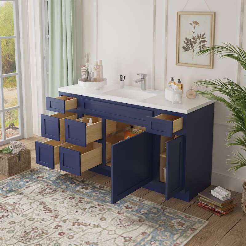 Vanity Art 60" Oak Freestanding Bathroom Vanity Cabinet without Top