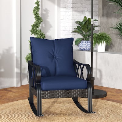Outsunny Outdoor Wicker Rocking Chair with Padded Cushions, Aluminum Furniture, Rattan Porch Rocker Chair w/ Armrest for Garden