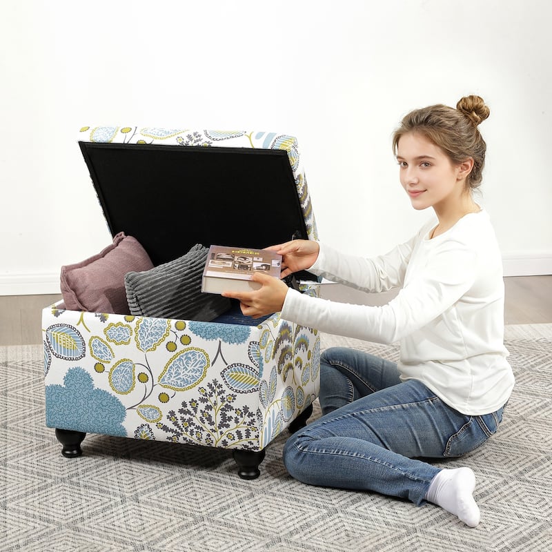 Adeco 21"W Linen Storage Ottoman with Turned Legs