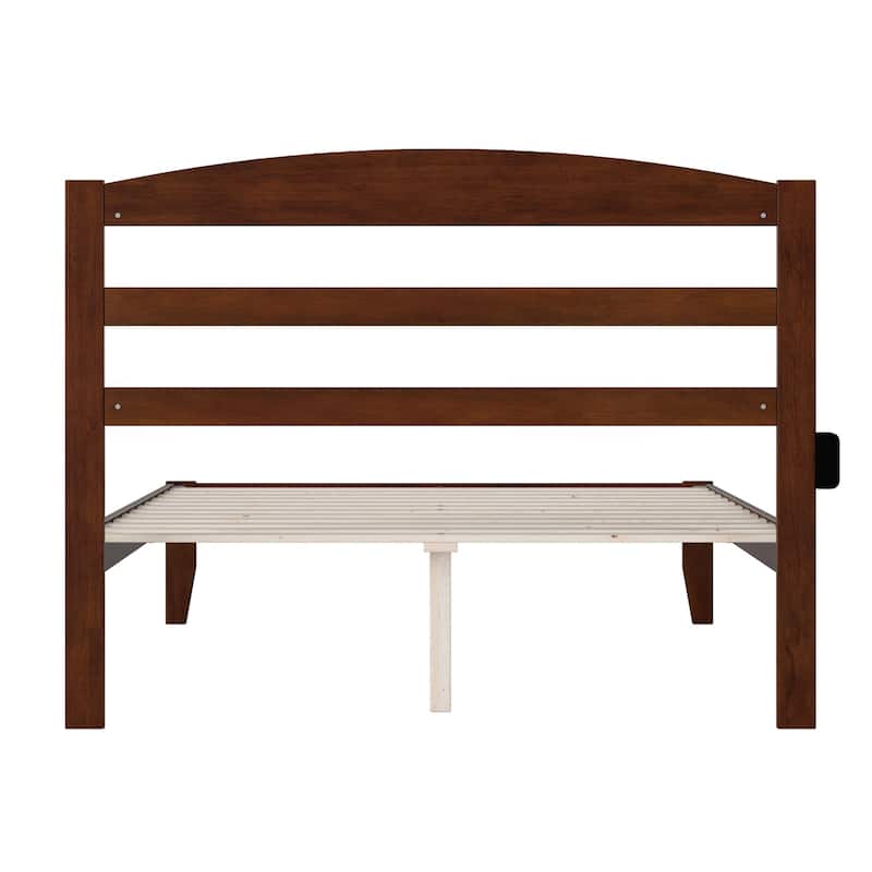 Full Size Bed Frame with Headboard - Nordic Style Platform Bed, Walnut Finish, Slat Support, Easy Assembly