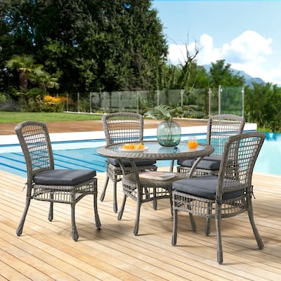 Carolina All-Weather Wicker Dining 5-Piece Dining Set with 42" Diameter Outdoor Dining Table and Four 37"H Chairs