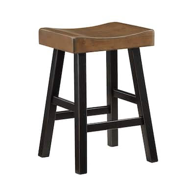 Casy 25 Inch Counter Height Stool, Brown Saddle Seat, Black Rubberwood