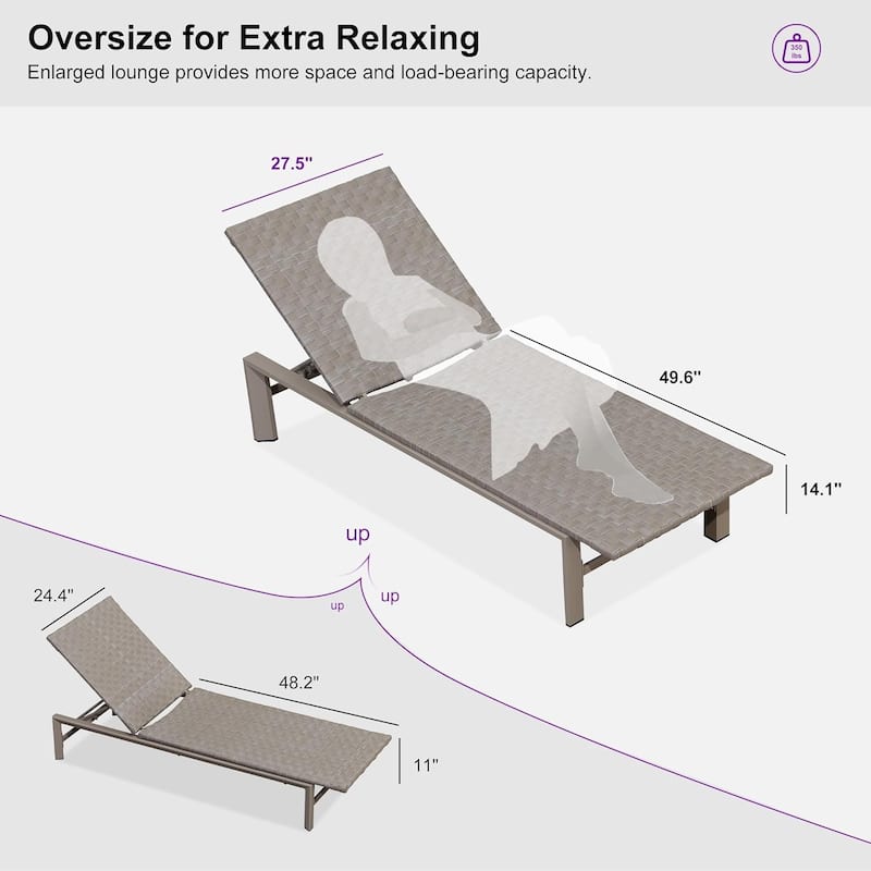 PURPLE LEAF Patio Chaise Lounge Rattan Chair Outdoor Pool Adjustable Recliner Wicker Lounger