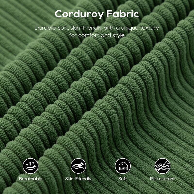 L-Shaped Sectional Convertible Sofa Bed, Corduroy Fabric, Green