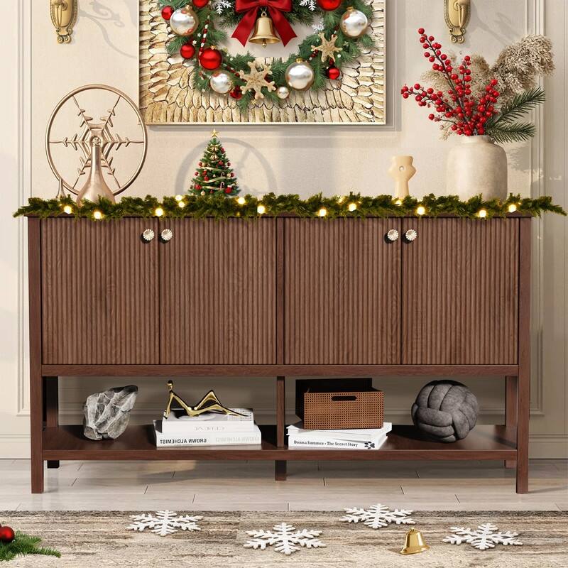 Farmhouse 59" Fluted Console Table with Storage, Entryway Table Hallway Cabinet for Living Room - Espresso