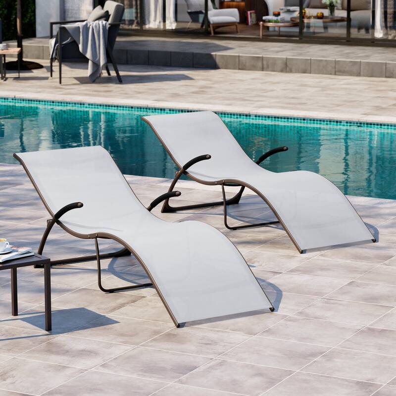 Crestlive Products Outdoor Aluminum Chaise Lounge Chair with Adjustable Backrest