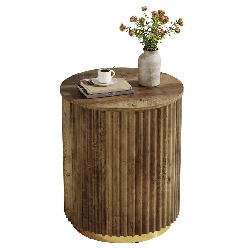 Fluted Round Side Table, Small Bedside Table for Sofa