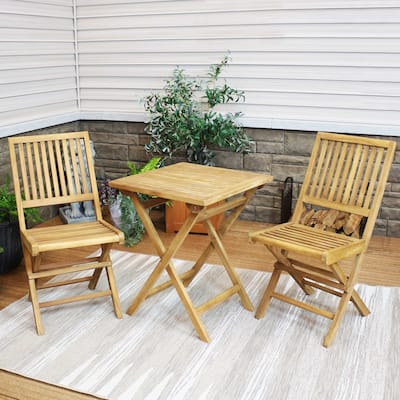 Nantasket 3pc Teak Folding Outdoor Bistro Set - 2 Chairs and 1 Table