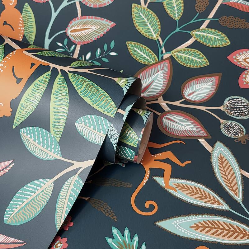 Fine Decor Kenzo Navy Monkey Walk Wallpaper