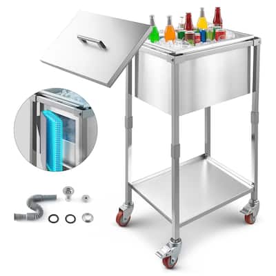 32.8 Qt Insulated Ice Cooler with Filter Drain and Stainless-Steel Shell for Outdoor Events - 21.77 x 15.94 x 38.19 inch
