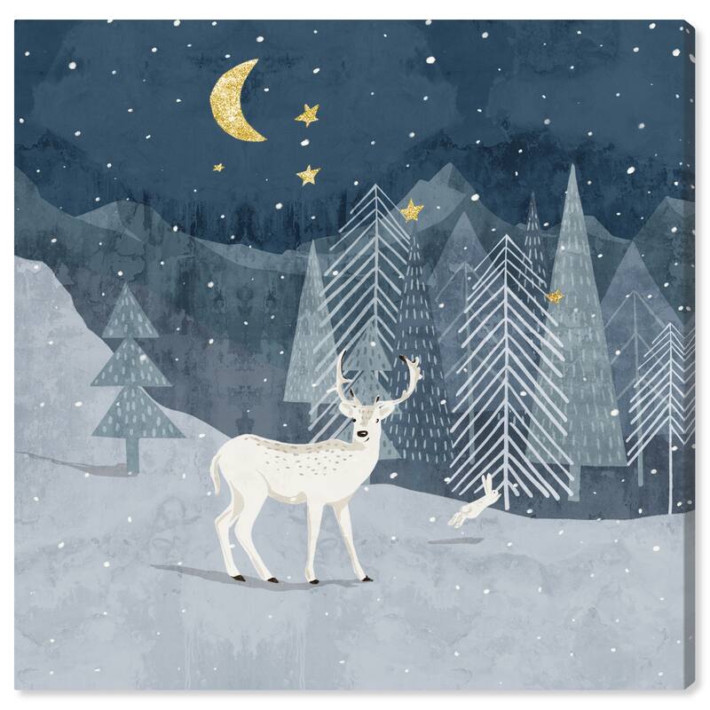 Wynwood Studio Canvas Animals Snow Field Wild Life Night Blue and Navy Blue Modern & Contemporary Wall Art Canvas Print