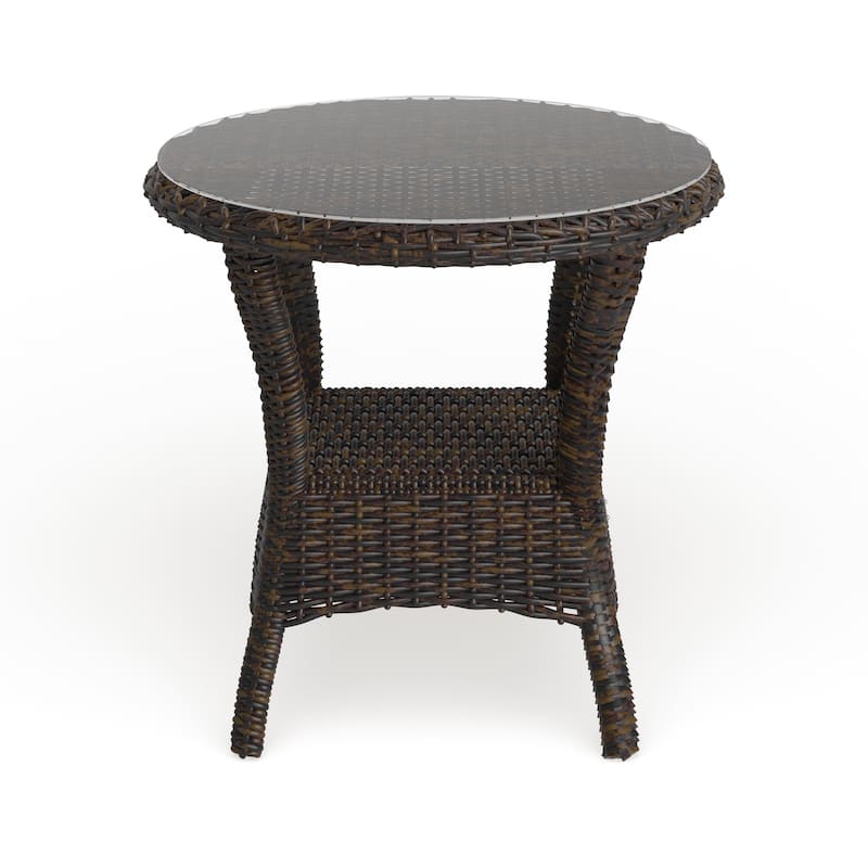 Bayview Outdoor Wicker Side Table with Tempered Glass Top