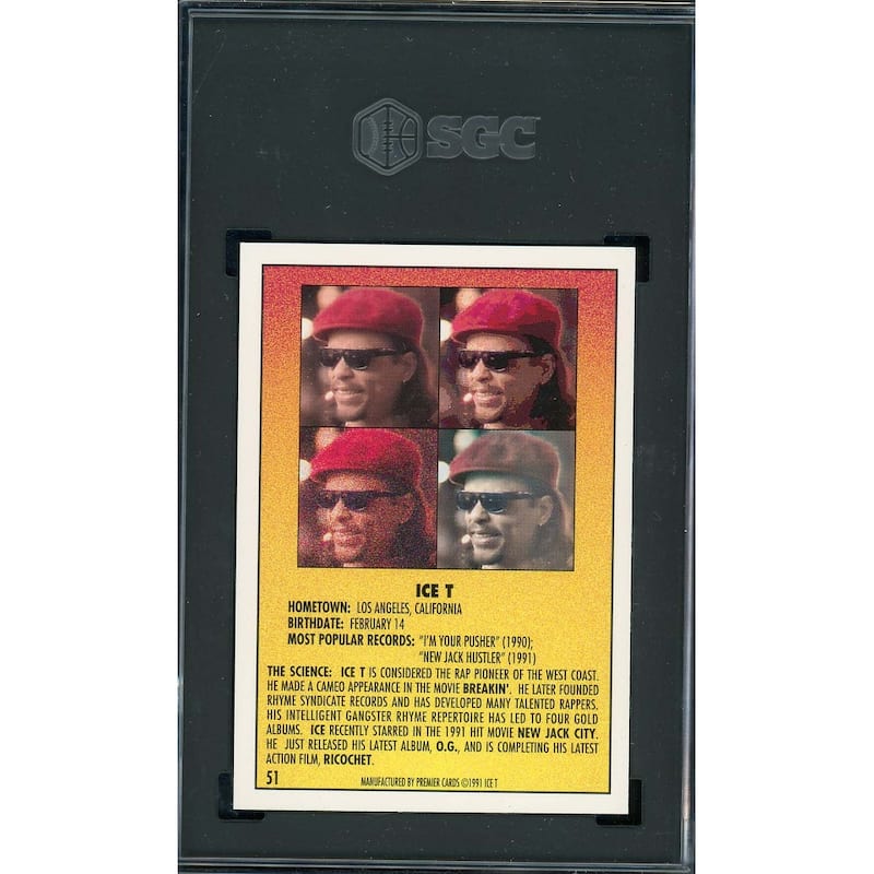 ICE-T 1991 Premier Rap Pack Card #51 Graded SGC 9 - 8'6" x 11'6"