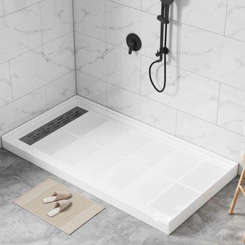 60 in. x 32 in. Elegant White Single Threshold Anti-slip SMC Rectangular Shower Base with Drain and Stainless Steel Drain Cover
