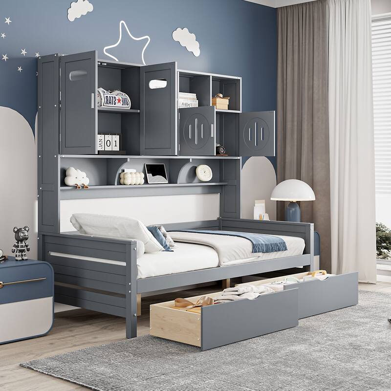 Modern Twin Size Daybed with 2 Drawers, Twin Wooden Daybed with Storage, Modern Sofa Bed with Wooden Slats