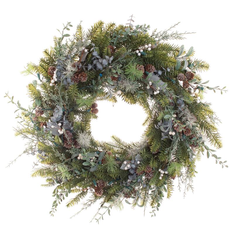 30 in. Lighted Christmas Wreath - Rustic White Berry - Green