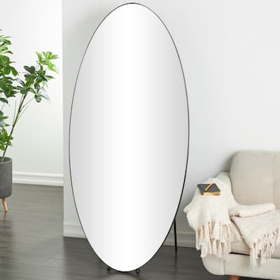 Silver Metal Oval Freestanding Room Floor Mirror with Ball Feet
