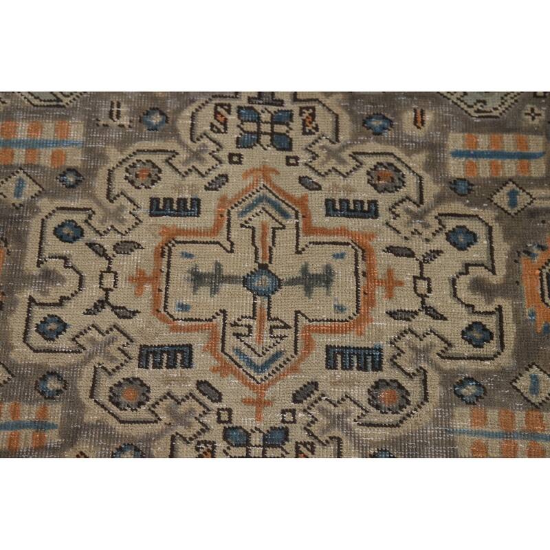 Green Geometric Tabriz Persian Area Rug Hand-Knotted Wool Carpet - 6'6"x 9'7"