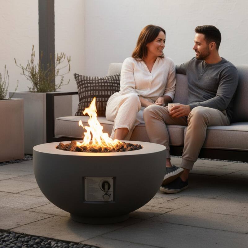 GDFStudio - 28" Outdoor Round Magnesium Oxide Fire Pit Bowl