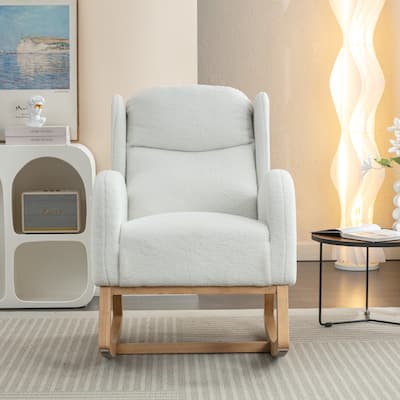 Teddy Fabric Rocking Chair With Packet Wood Legs
