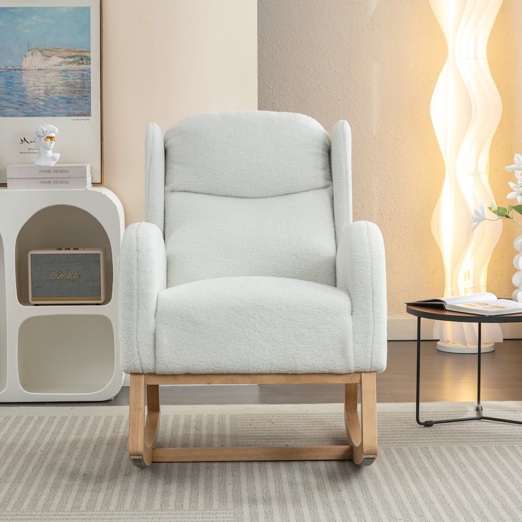 Teddy Fabric Rocking Chair With Packet Wood Legs