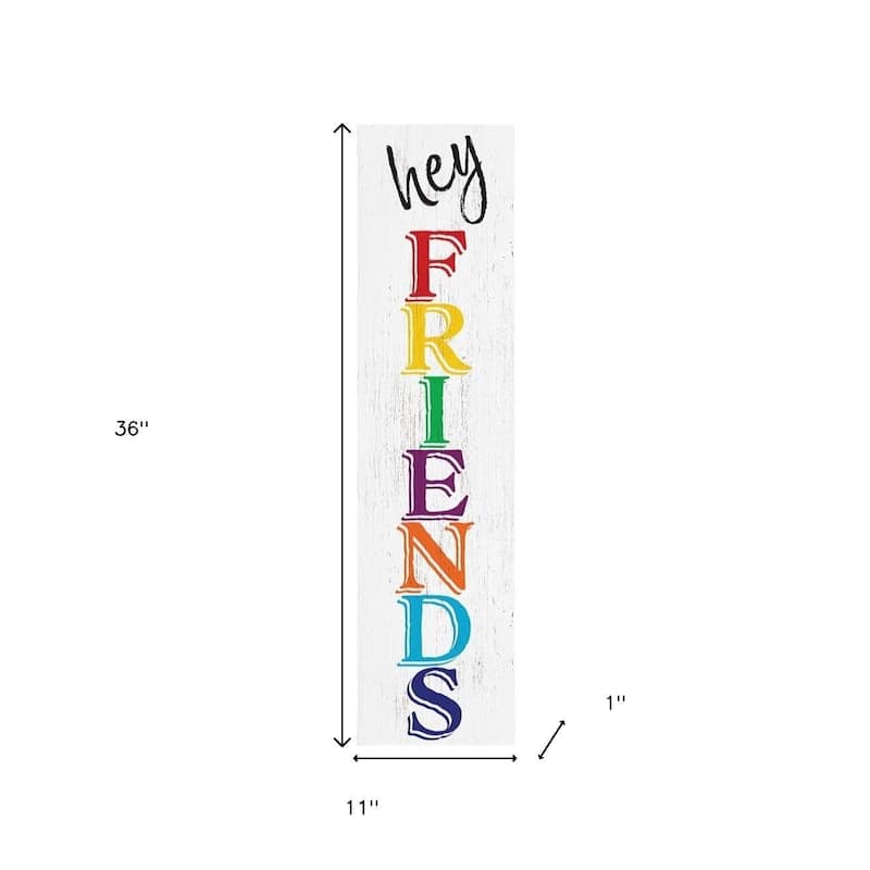 HomeRoots 36" White And Red Solid Wood Hey Friends Porch Sign