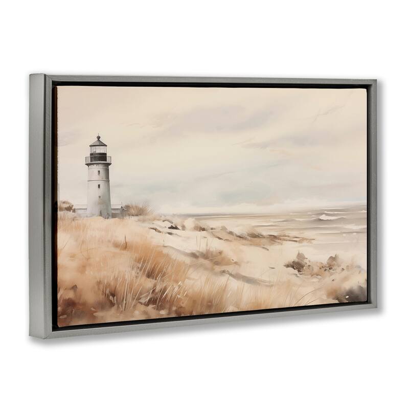 Stupell Distant Lighthouse in Neutral Tones Framed Floater Canvas Wall Art Design By Arlington Prints