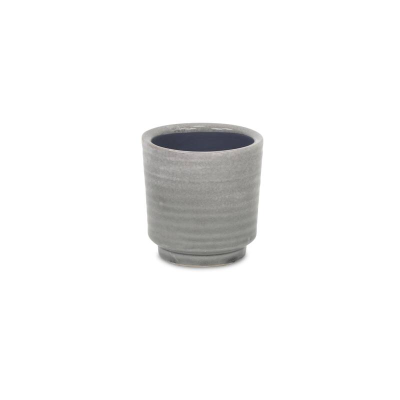 Celadon Gray Ceramic Rippled Planter - Grey