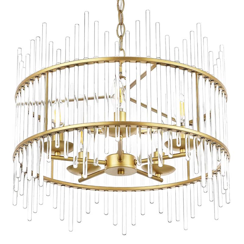 GetLedel Modern 5-Light Drum Chandelier with Clear Glass Bars