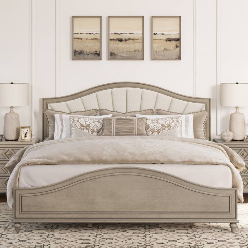 Modern Wooden Upholstered Platform Bed Frame Queen/King Size with Headboard
