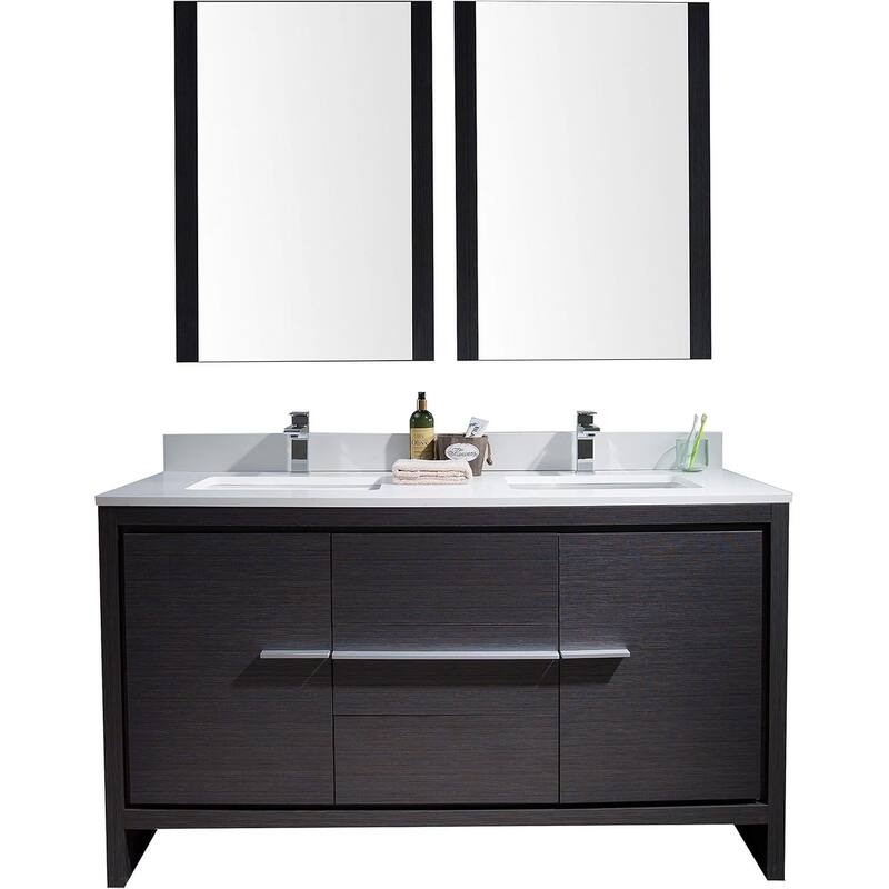 Blossom 60-Inch Double Bathroom Vanity Set with Acrylic Sinks & Mirror