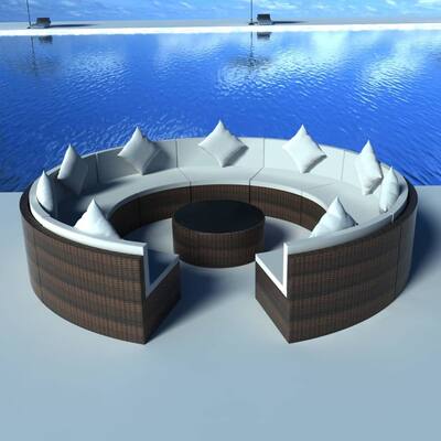10 Piece Patio Lounge Set with Cushions Poly Rattan Brown