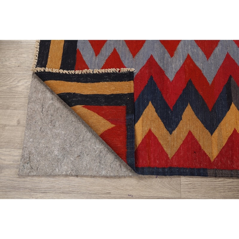 Geometric Chevron Kilim Oriental Area Rug Hand-woven Wool Carpet - 3'1" x 6'3"