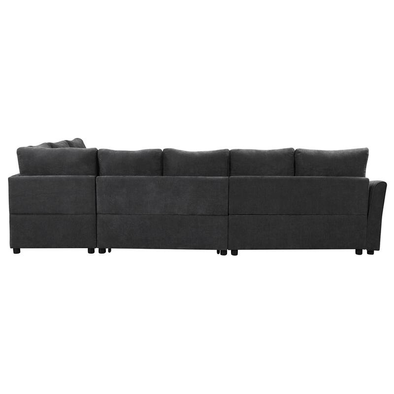 L-shaped Sofa Convertible Sofa Bed Pull Out Sofa Sleeper with Two Back Pillows, Two USB Ports and Two Power Sockets