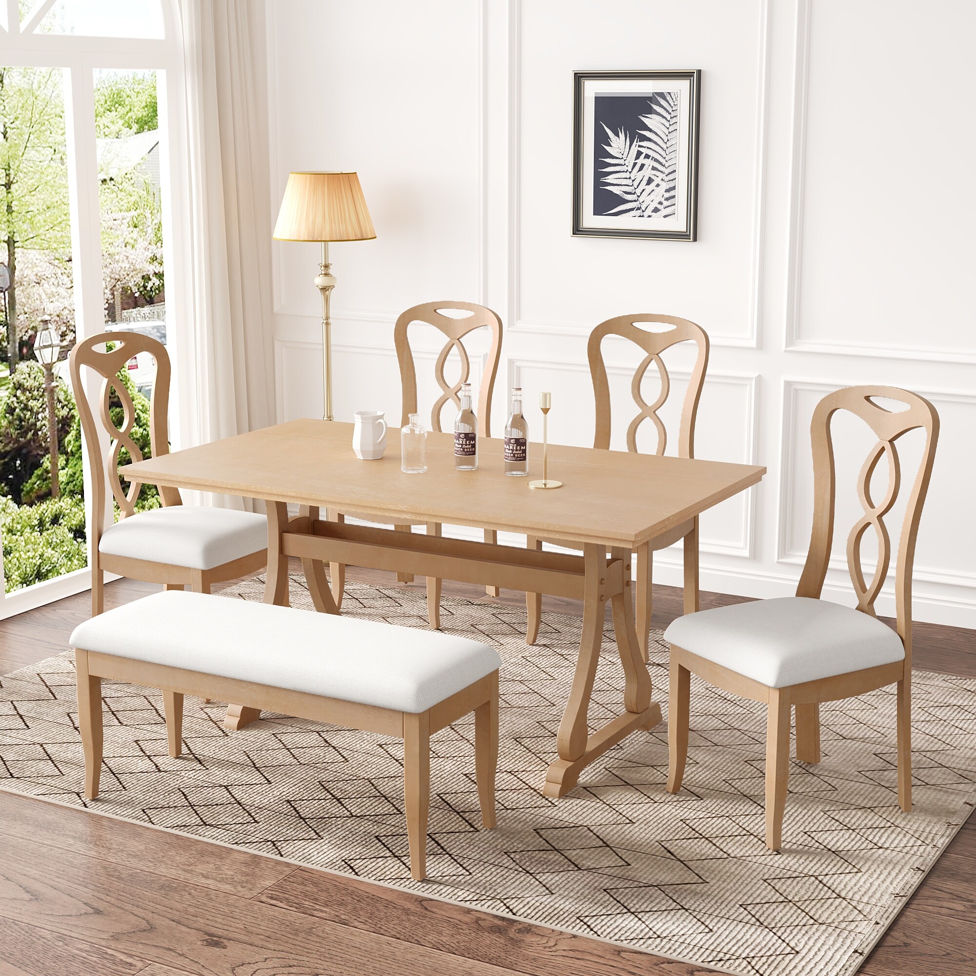 72 MCM Solid Wood Dining Table Set with 2 Benches Bed Bath Beyond 40548366