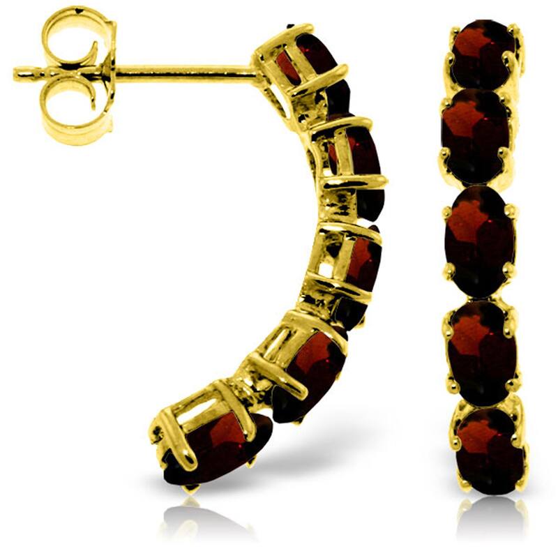 14K Solid Gold Natural Garnet Gemstone Elegant Stud Earrings - Yellow