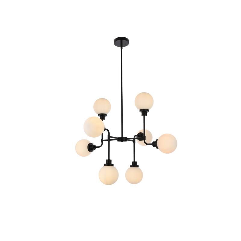 8-Light Pendant Light Black Frosted Shade - Modern Kitchen Island Chandelier - 28.3