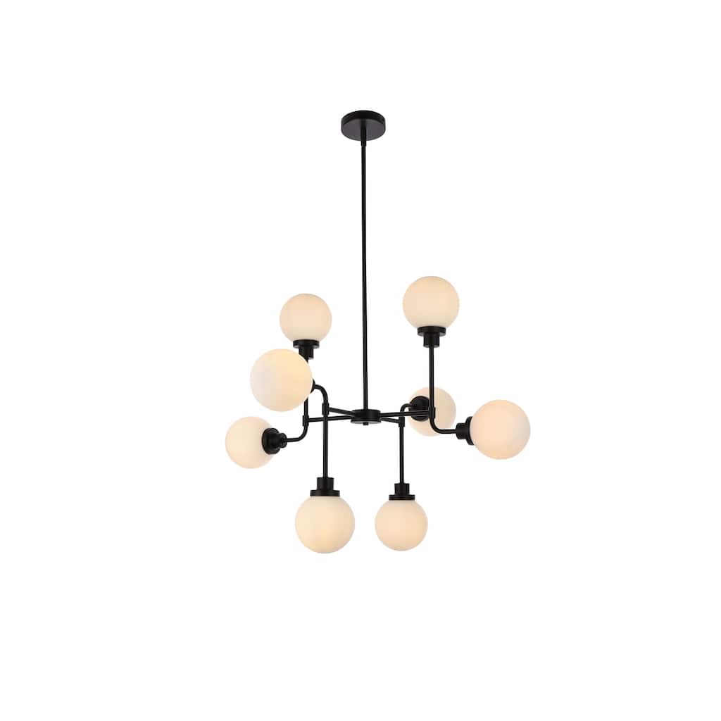 8-Light Pendant Light Black Frosted Shade - Modern Kitchen Island Chandelier - 28.3