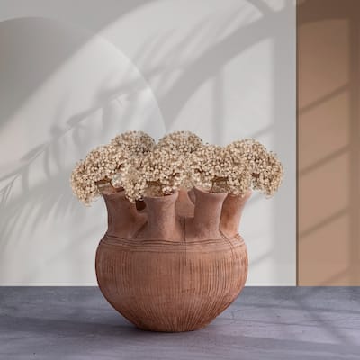 Multiple Opening Sculpted Terracotta Vase - 7.5" - Brown